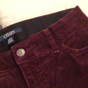 Chaps corduroy tummy control straight legs pants, wine color, size 4